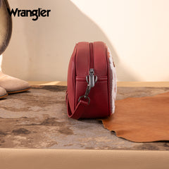 WG313-8365   Wrangler Sherpa Aztec Canvas Crossbody - Burgundy