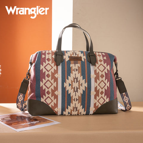 WG313-5110   Wrangler Sherpa Aztec Canvas Duffle Bag - Green