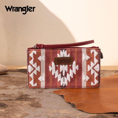 WG313-181  Wrangler Sherpa Aztec Canvas  Clutch - Burgundy