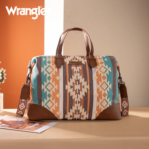 WG313-5110   Wrangler Sherpa Aztec Canvas Duffle Bag - Brown