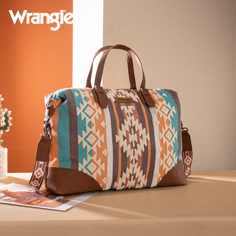 WG313-5110   Wrangler Sherpa Aztec Canvas Duffle Bag - Brown