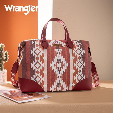 WG313-5110   Wrangler Sherpa Aztec Canvas Duffle Bag - Burgundy