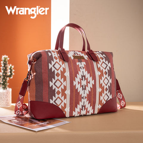 WG313-5110   Wrangler Sherpa Aztec Canvas Duffle Bag - Burgundy
