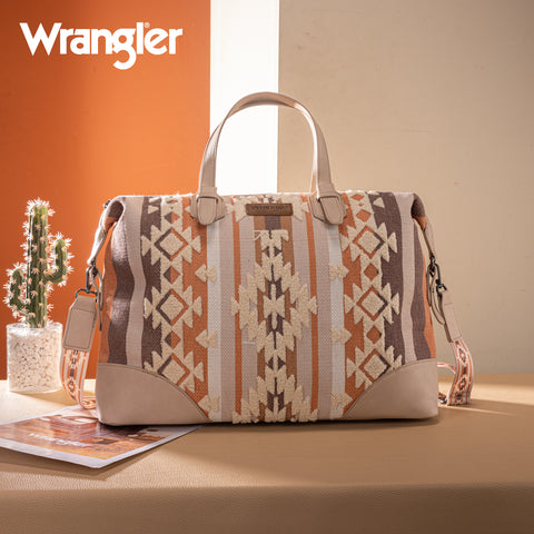 WG313-5110   Wrangler Sherpa Aztec Canvas Duffle Bag - Tan