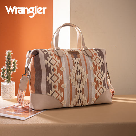 WG313-5110   Wrangler Sherpa Aztec Canvas Duffle Bag - Tan