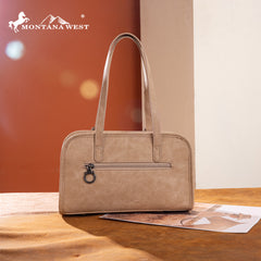 MW1345-8802TN  Montana West Western Tooled Small Satchel Crossbody Bag  -Tan