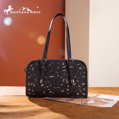 MW1345-8802BK Montana West Western Tooled  Mini Satchel Crossbody Bag  -Black