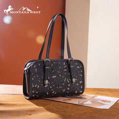 MW1345-8802BK Montana West Western Tooled  Mini Satchel Crossbody Bag  -Black