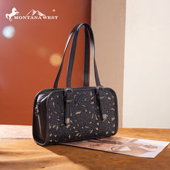 MW1345-8802BK Montana West Western Tooled  Mini Satchel Crossbody Bag  -Black