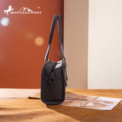 MW1345-8802BK Montana West Western Tooled  Mini Satchel Crossbody Bag  -Black