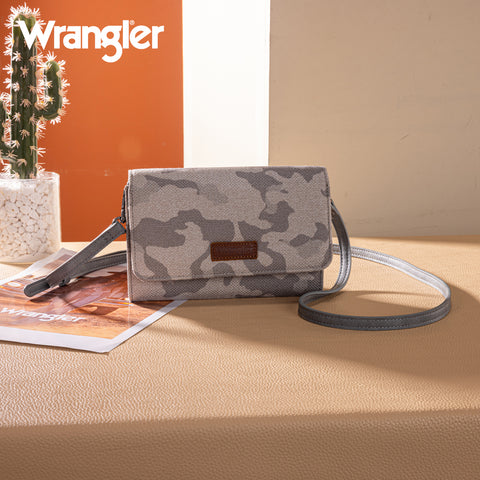 WG286-1833  Wrangler Camo Print Canvas Clutch/Crossbody - Grey