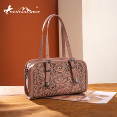 MW1345-8802DPK  Montana West Western Tooled Small Satchel Crossbody Bag  -Dark Pink