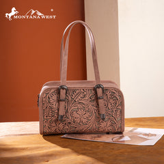 MW1345-8802DPK  Montana West Western Tooled Small Satchel Crossbody Bag  -Dark Pink