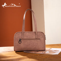 MW1345-8802DPK  Montana West Western Tooled Small Satchel Crossbody Bag  -Dark Pink