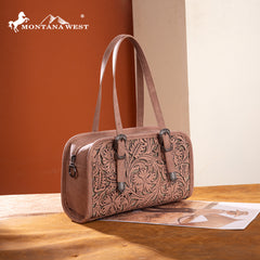 MW1345-8802DPK  Montana West Western Tooled Small Satchel Crossbody Bag  -Dark Pink