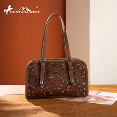MW1345-8802BR  Montana West Western Tooled  Mini Satchel Crossbody Bag  -Brown
