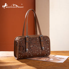 MW1345-8802BR  Montana West Western Tooled  Mini Satchel Crossbody Bag  -Brown