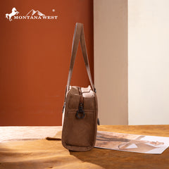 MW1345-8802BR  Montana West Western Tooled  Mini Satchel Crossbody Bag  -Brown