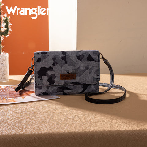 WG286-1833  Wrangler Camo Print Canvas Clutch/Crossbody - Black
