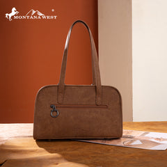 MW1345-8802BR  Montana West Western Tooled  Mini Satchel Crossbody Bag  -Brown