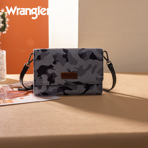 WG286-1833  Wrangler Camo Print Canvas Clutch/Crossbody - Black