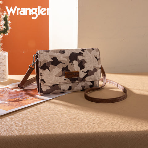 WG286-1833  Wrangler Camo Print Canvas Clutch/Crossbody - Brown