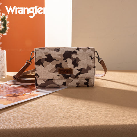 WG286-1833  Wrangler Camo Print Canvas Clutch/Crossbody - Brown