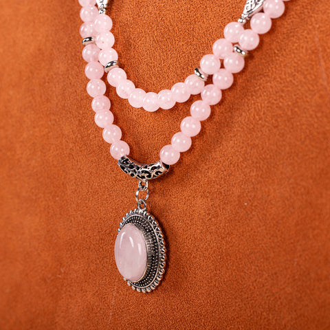 RNS-04-120  Rustic Couture's Double Layered Beaded Necklace With Pendant