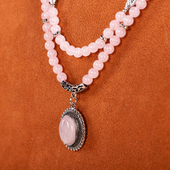 RNS-04-120  Rustic Couture's Double Layered Beaded Necklace With Pendant