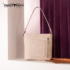 TR185G-918  Trinity Ranch Genuine Hair-On Cowhide Tooled Concealed Carry Hobo Bag- Tan