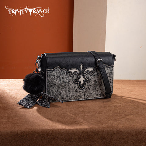 TR202-8320BK  Trinity Ranch Genuine Cowhide Crossbody -Black