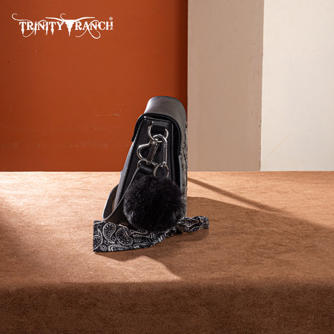 TR202-8320BK  Trinity Ranch Genuine Cowhide Crossbody -Black