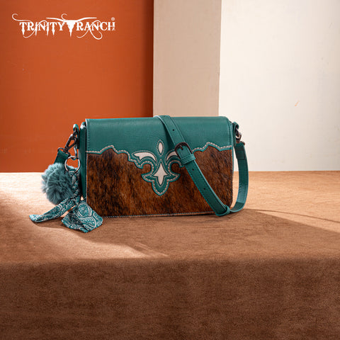 TR202-8320TQ  Trinity Ranch Genuine Cowhide Crossbody - Turquoise