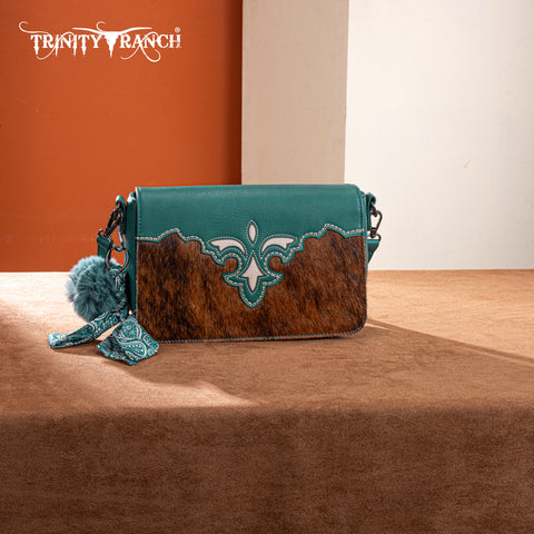 TR202-8320TQ  Trinity Ranch Genuine Cowhide Crossbody - Turquoise