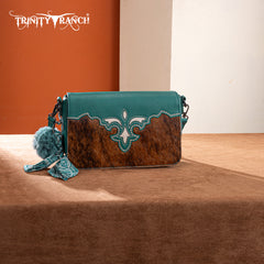 TR202-8320TQ  Trinity Ranch Genuine Cowhide Crossbody - Turquoise