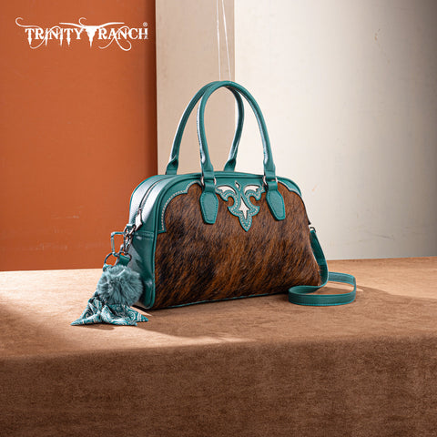 TR202-S5110TQ  Trinity Ranch Geniune Cowhide Satchel/Crossbody - Turquoise