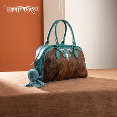 TR202-S5110TQ  Trinity Ranch Geniune Cowhide Satchel/Crossbody - Turquoise