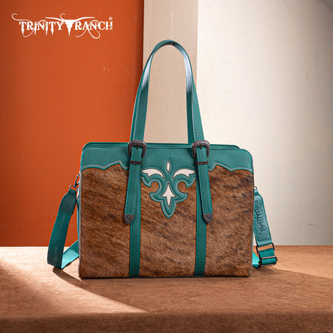 TR202G-8355TQ Trinity Ranch  Genuine Cowhide Carry-All Cowhide Concealed Carry Large Tote /Crossbody - Turquoise