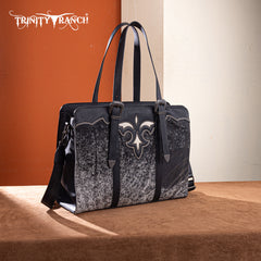 TR202G-8355BK  Trinity Ranch Genuine Cowhide Carry-All Cowhide Concealed Carry Large Tote /Crossbody - Black