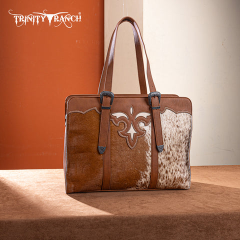 TR202G-8355  Trinity Ranch  Genuine Cowhide  Carry-All Cowhide Concealed Carry Large Tote /Crossbody - Brown