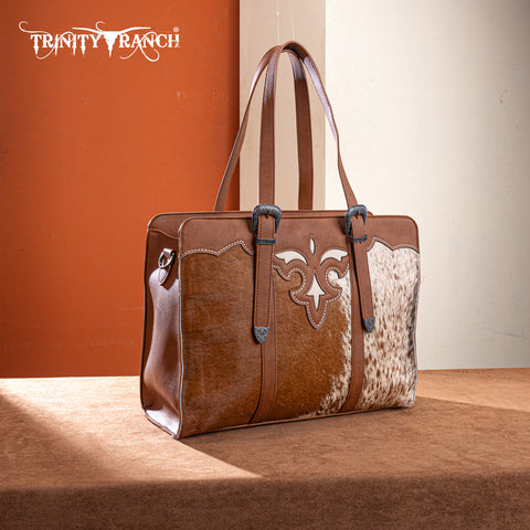 TR202G-8355  Trinity Ranch  Genuine Cowhide  Carry-All Cowhide Concealed Carry Large Tote /Crossbody - Brown