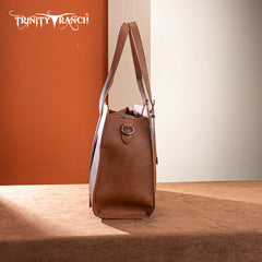 TR202G-8355  Trinity Ranch  Genuine Cowhide  Carry-All Cowhide Concealed Carry Large Tote /Crossbody - Brown