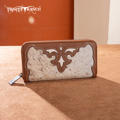 TR202-W2001BR  Trinity Ranch Hair-On Cowhide RFID Protected Collection Wallet - Brown