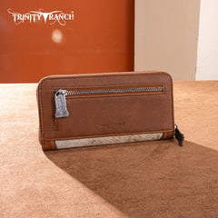TR202-W2001BR  Trinity Ranch Hair-On Cowhide RFID Protected Collection Wallet - Brown