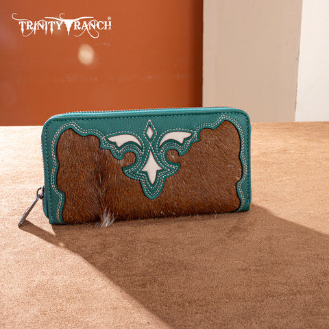 TR202-W2001TQ  Trinity Ranch Hair-On Cowhide RFID Protected Collection Wallet - Turquoise