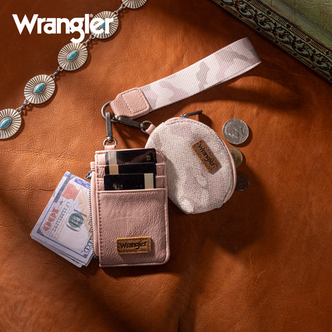WG286-W0051  Wrangler Camo Print Dual Pouch Wristlet -Pink