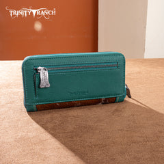 TR202-W2001TQ  Trinity Ranch Hair-On Cowhide RFID Protected Collection Wallet - Turquoise
