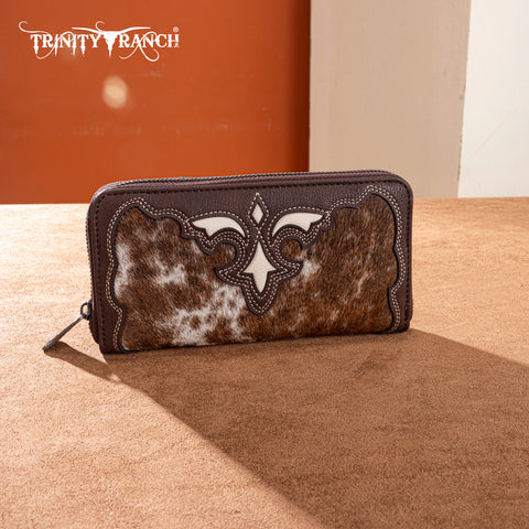 TR202-W2001CF Trinity Ranch Hair-On Cowhide RFID Protected Collection Wallet - Coffee