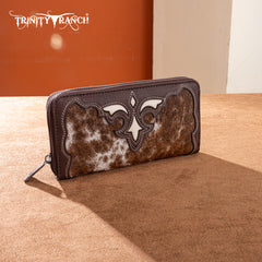 TR202-W2001CF Trinity Ranch Hair-On Cowhide RFID Protected Collection Wallet - Coffee