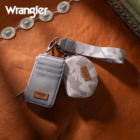 WG286-W0051  Wrangler Camo Print Dual Pouch Wristlet -Grey